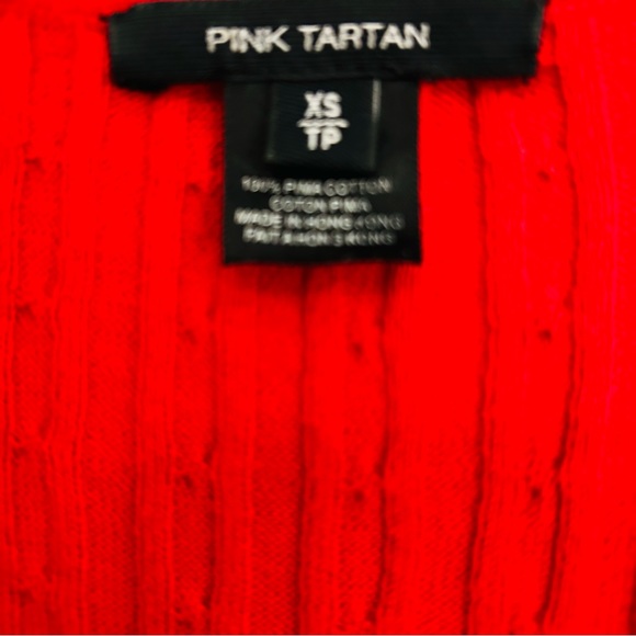 Pink Tartan Red Pima Cotton Ribbed Cardigan Enamel Floral Buttons Size XS - Picture 2 of 7